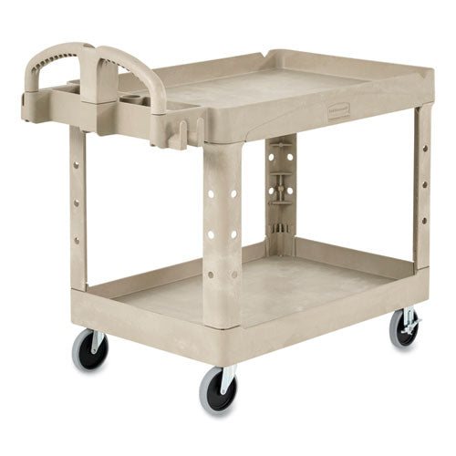 Heavy-duty Utility Cart With Lipped Shelves, Plastic, 2 Shelves, 500 Lb Capacity, 17.13" X 38.5" X 38.88", Beige
