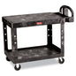 Flat Shelf Utility Cart, Plastic, 2 Shelves, 500 Lb Capacity, 25.25" X 44" X 38.13", Black