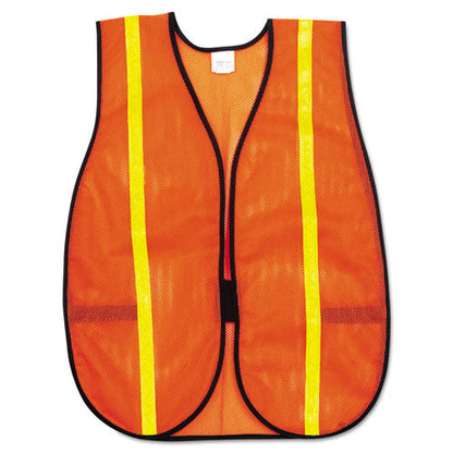 Polyester Mesh Safety Vest, One Size Fits All, Orange With 0.75" Lime Green Stripe