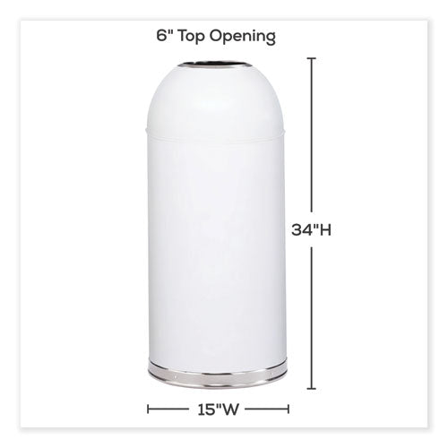 Open Top Dome Receptacle, 15 Gal, Steel, White, Ships In 1-3 Business Days