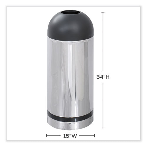 Waste Receptacle, 15 Gal, Steel, Stainless Steel/black, Ships In 1-3 Business Days