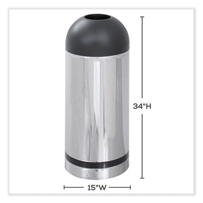 Waste Receptacle, 15 Gal, Steel, Stainless Steel/black, Ships In 1-3 Business Days