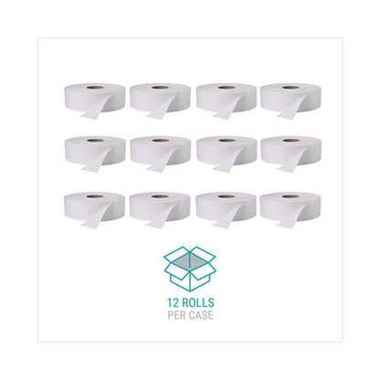 Jumbo Roll Bath Tissue, Septic Safe, 2 Ply, White, 3.4" X 1,000 Ft, 12 Rolls/carton